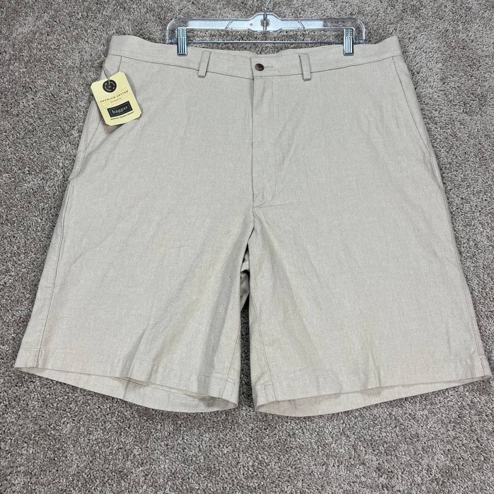 Haggar Men's Premium Cotton Shorts Size 40 Beige Golf Casual‎ NEW